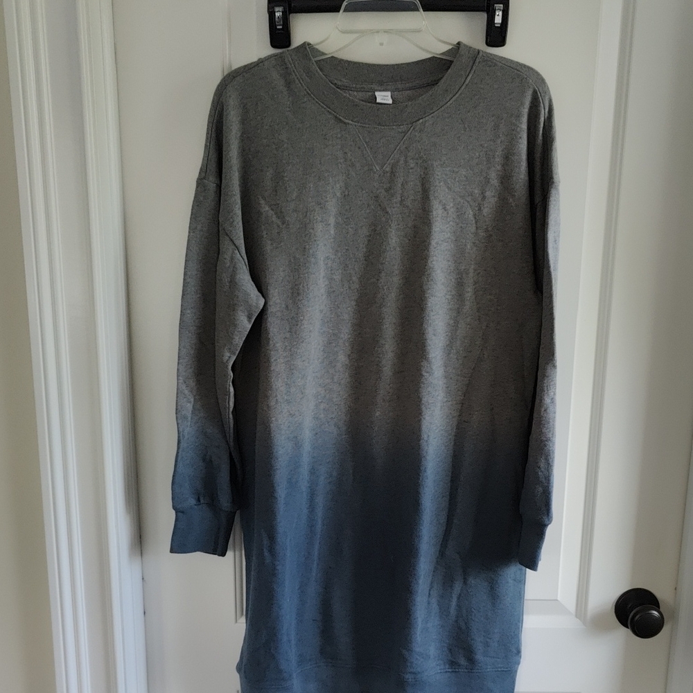 Women Ombre Crewneck  Dress - Gray to Blue